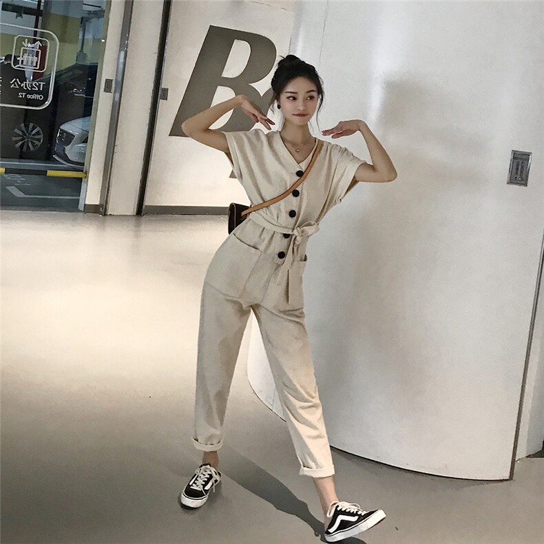 大货已出！高腰V领显瘦显高工装连体裤8505A-1922，女装连体裤，依依服饰