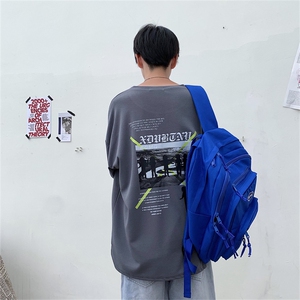 短袖t恤男新款宽松ins港风潮半袖上衣情侣装百搭五分袖 T597-P28图片