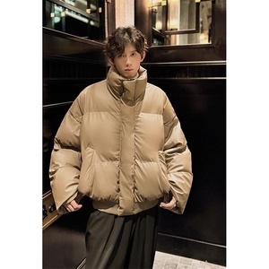 现货5W件冬季三防重磅硬挺boxy短款羽绒立领PU皮棉衣外套加厚棉服图片