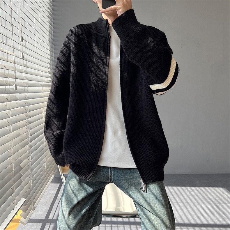 重磅秋冬北极绒开衫毛衣美式复古休闲慵懒风男女立领针织衫外套，男装针织衫/毛衣，电商A486