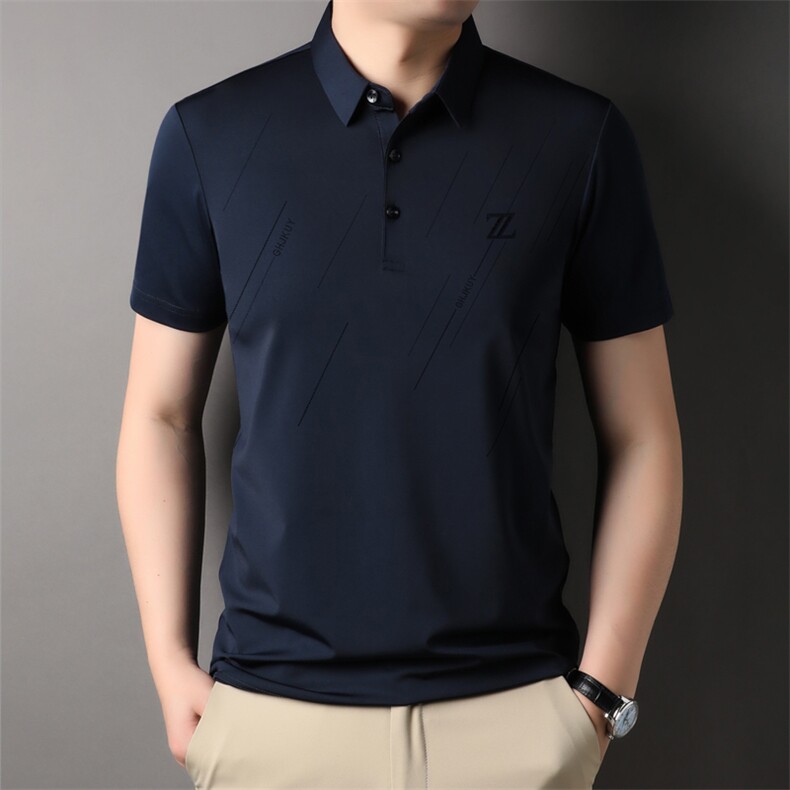 短袖T恤男翻领纯色上衣服夏季新款中年男士半袖体恤衫爸爸夏装,男装T恤,电商B212（原钱塘6029）