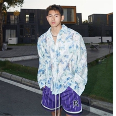 夏季小众很仙碎花衬衫男长袖休闲韩版薄款设计感时尚气质防晒衬衣，男装衬衫，星座506A
