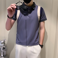 社会小伙夏季男休闲短袖POLO衫撞色修身翻领T恤A319-P55控78，男装T恤，星座210-3