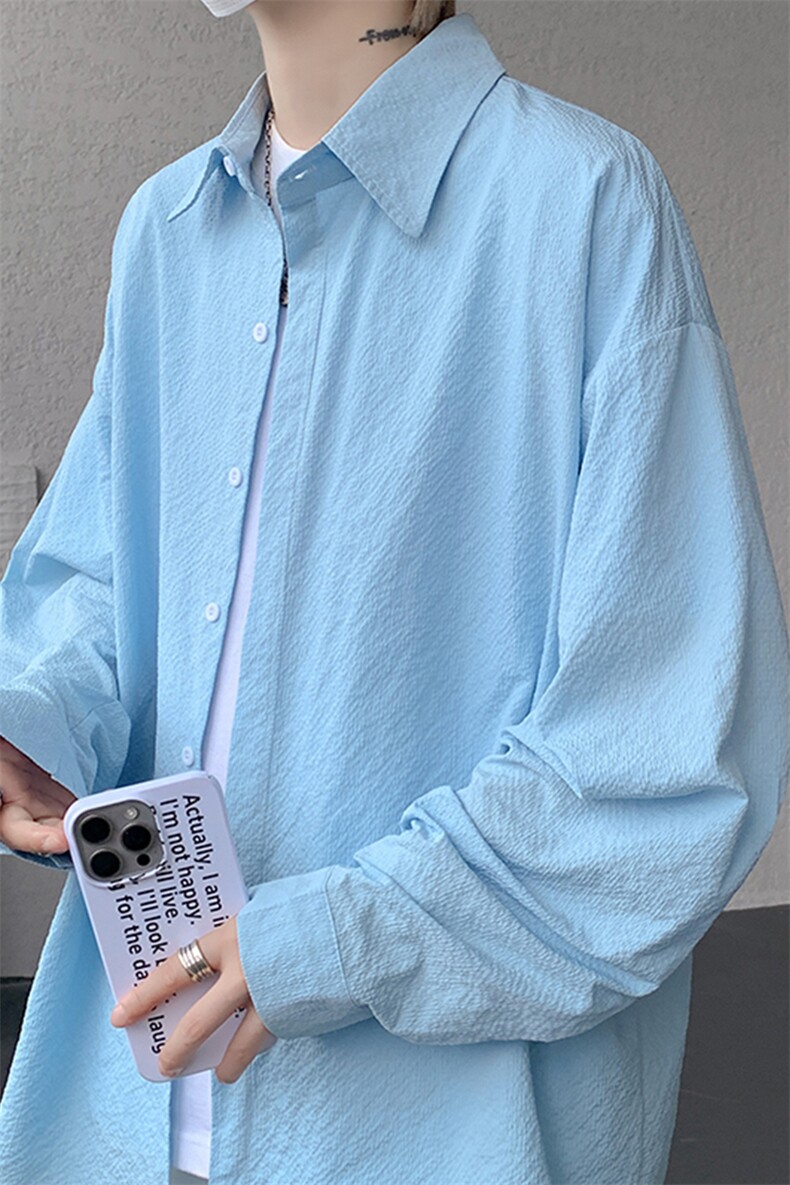 8XL-M泡泡纱盐缩肌理长袖衬衫男春季冰丝外套防晒衬衣CS29007P40,男装防晒衣,电商B312