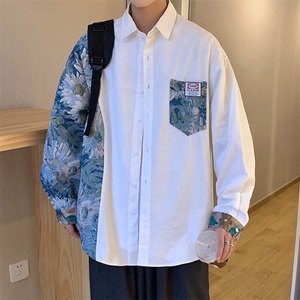 1港风花型长袖衬衫男大码情侣风衬衫男长袖衬衣CS7714P60控88图片