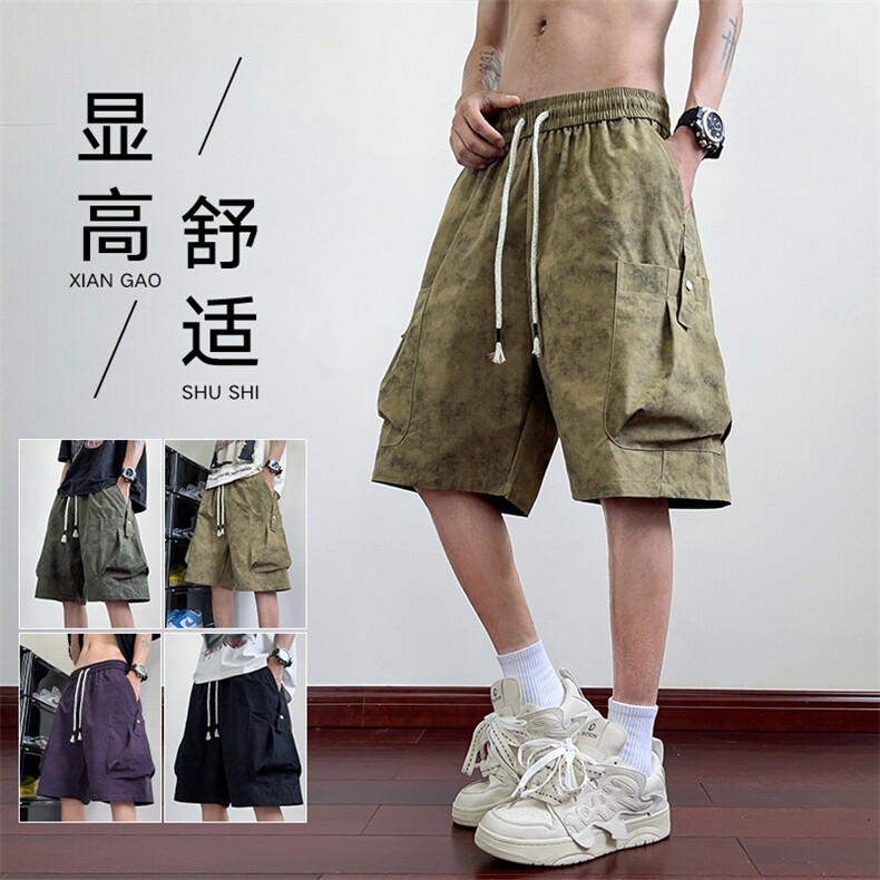 红木地板夏季冰感卫裤休闲短裤男拼接工装裤五分裤 A436-2513-P40图片