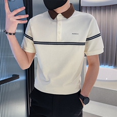 2025夏季新款织带设计短袖T恤时尚潮流翻领Polo衫B9712-P48，男装T恤，电商D342