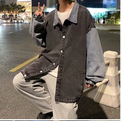 撞色拼接牛仔外套男春秋季韩版潮流宽松上衣港风日系复古休闲夹克,男装工装外套,星座1210-1