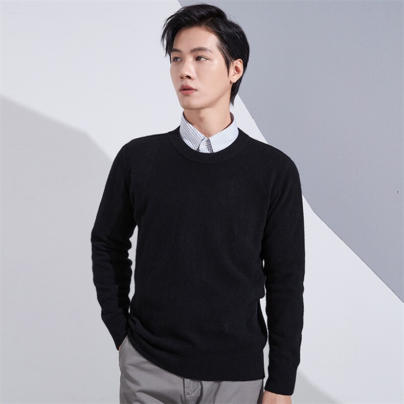 2024年秋季圆领纯色长袖时尚都市套头羊毛衫，男装羊毛衫，牧绒家园高端店
