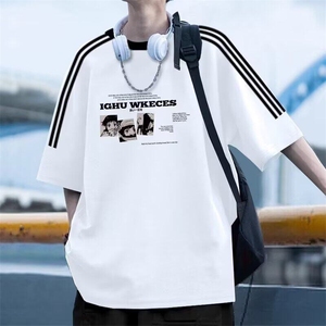 网络图现货 美式潮牌高街设计感重磅三条杠印花短袖t恤JBG398-P35图片