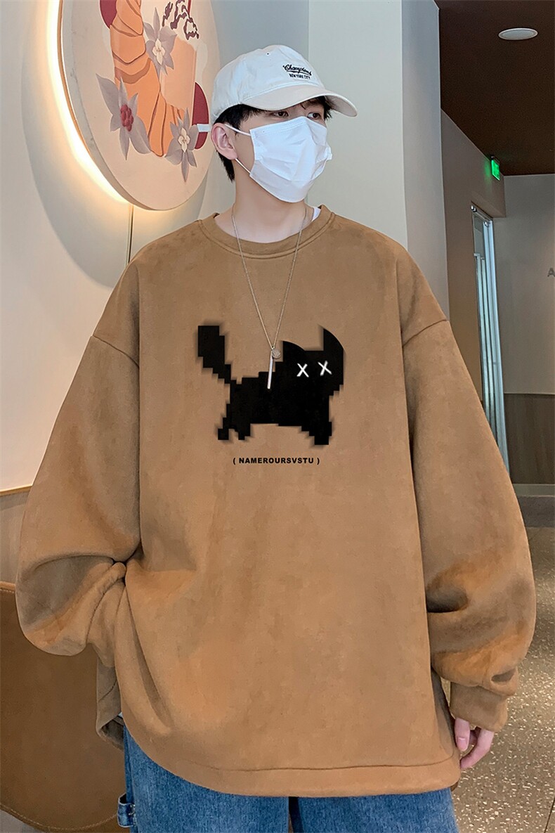 已注册港风供抖音得物高品质直播麂皮绒宽松男卫衣W3008P38,男装卫衣,电商C408(原B339-1)