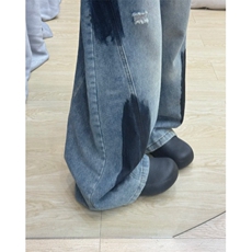 美式复古做旧破洞撞色弯刀牛仔裤男宽松直筒拖地裤P80YW915，男装牛仔裤，星座1112-1