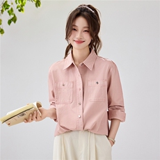 2026早春新款樱花粉工装衬衫女宽松显瘦长袖休闲衬衣温柔风韩版，女装衬衫，艾米