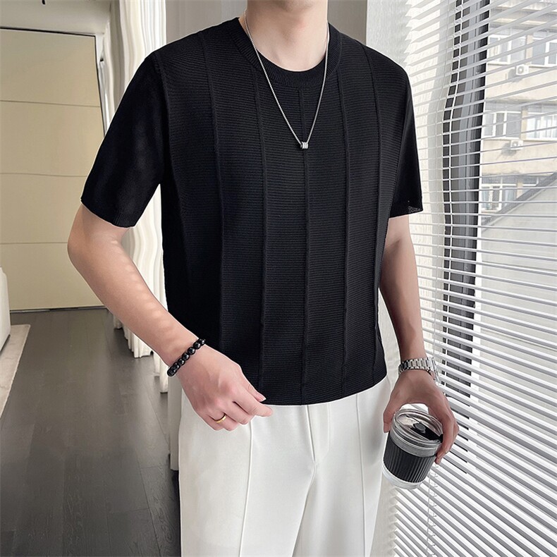 轻熟风~夏季冰丝薄款针织短袖T恤T2004/P55,男装T恤,电商B331