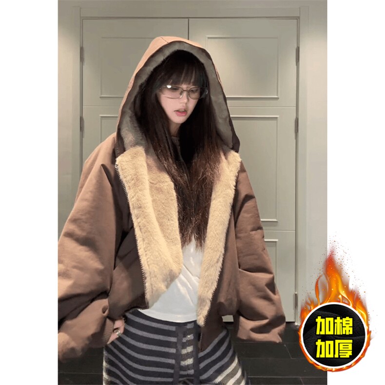 两面穿现货重磅短款座山雕棉衣男女双面穿毛毛绒棉服加厚外套,男装棉衣,电商A443