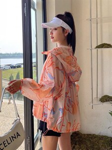 夏季新款欧洲站洋气花纹连帽防晒衣图片
