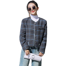 2024年秋冬季新款法式复古小香风气质蓝灰格纹短外套小个子，女装毛呢外套，曼娅璐