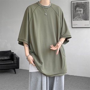 8XL-M 特大码日系复古山西速干镂空拼接短袖T恤上衣男DX319P50图片