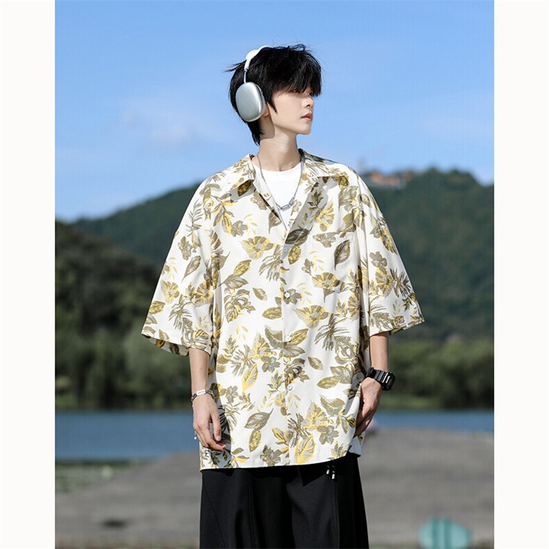 满印碎花衬衫短袖大码复古花卉衬衫夏威夷冰丝沙滩衬衣DC5016/P35,男装衬衫,电商B238