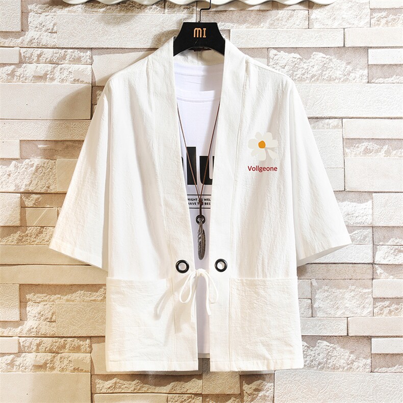 HF59059-P40风汉服男开衫外套七分袖道袍砖墙挂拍,男装民族服装,电商A040A