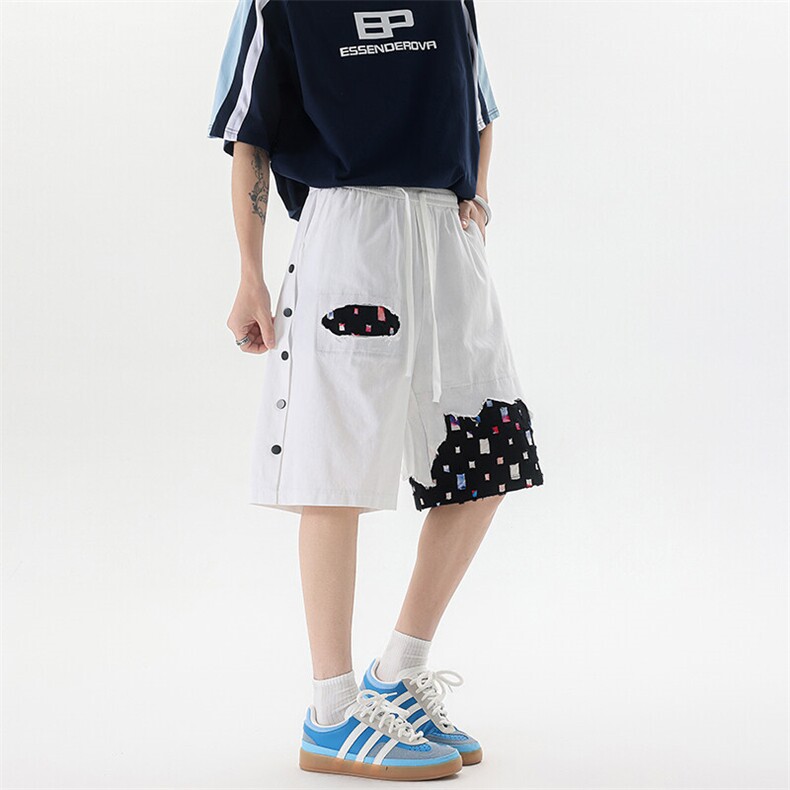 8XL-M特大码夏季新款五分裤vibe破洞拼接高街格子短裤DK1517P57,男装休闲裤,电商D206-1