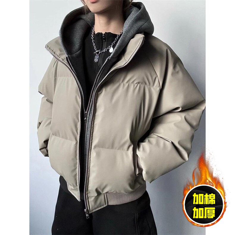 现货高品质重磅工艺美式高街假两件PU皮棉衣男女加厚棉服外套，男装棉衣，电商A443