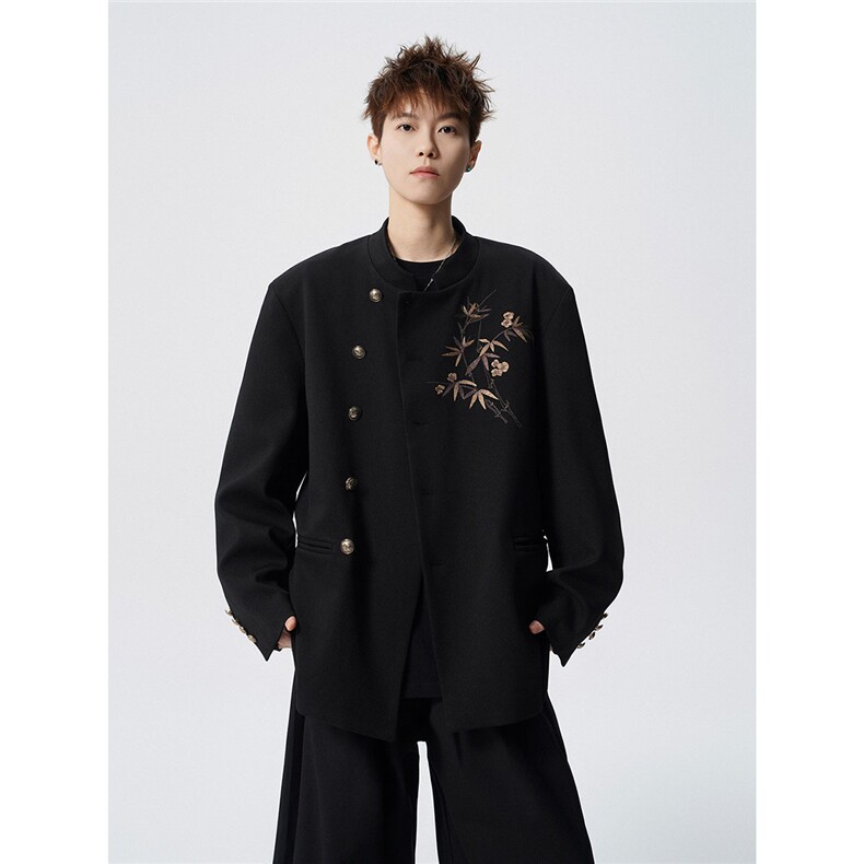 风竹子刺绣M-5XL大码95%涤纶5%氨纶中式西服XF78309特P70控128,男装西服,星座227-7