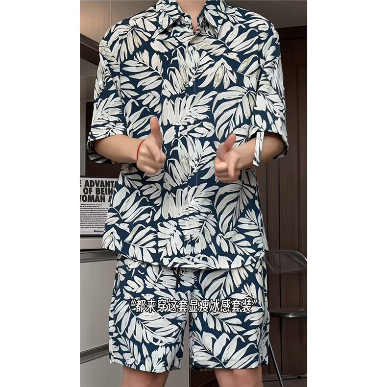 短袖衬衫男+短裤男套装男100%聚酯纤维M-5XL大码TZ78707P50控98,男装休闲套装,星座226-1