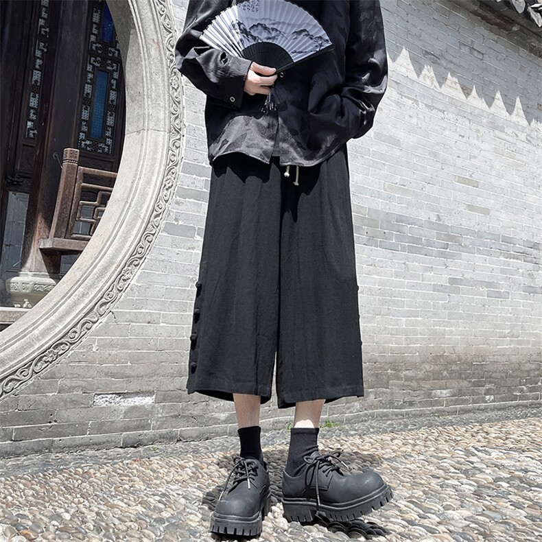 8XL-M新中式亚麻裤男七分裤阔腿裤垂感休闲短裤风棉麻K966P45图片