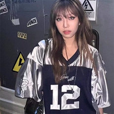 美式运动球衣短袖T恤男夏季潮牌宽松设计感小众情侣百搭撞色上衣，女装T恤，星座506A