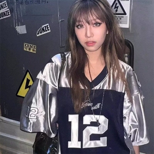 美式运动球衣短袖T恤男夏季潮牌宽松设计感小众情侣百搭撞色上衣