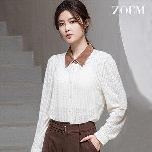 衬衫秋冬2021新款女撞色领蕾丝衬衫C214S2465,女装衬衫,佐慕