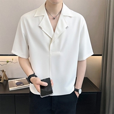 店主风~2025夏季冰丝薄款西装领中袖衬衫T恤衫C283/P48，男装衬衫，电商B331