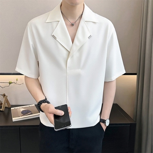 店主风~2025夏季冰丝薄款西装领中袖衬衫T恤衫 C283/P48图片
