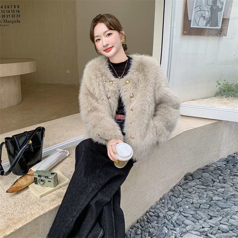 小香风仿貂绒环保皮草女2025冬季新款气质高级感皮毛一体毛毛外套,女装皮草,2C110