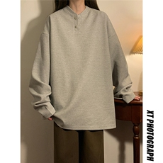 美式亨利领T恤春季新款宽松打底衫中性卫衣上衣情侣外套女107-P28，女装卫衣/绒衫，电商C213(原B265)