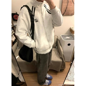 春秋插肩条纹刺绣立领卫衣男女简约宽松开衫休闲运动外套 J637图片