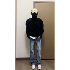 藏青色cleanfit底特律夹克外套男款春秋季美式复古短款潮牌棒球服，男装牛仔裤，星座1007（原301D）