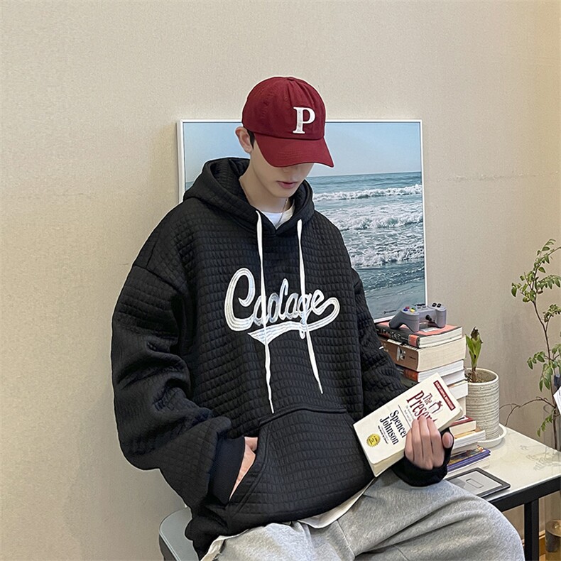 华夫格刺绣卫衣男春季连帽潮流外套ins潮牌宽松上衣W2610-P33,男装卫衣,星座512-2