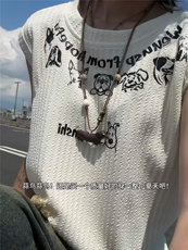 XZ809A/SSS12/P35/控48肌理感印花小狗背心T恤，男装背心/马甲，星座809A(原222-1)