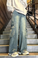 美式复古直筒牛仔秋冬季新款高街百搭显瘦工装阔腿裤女20110-p52，男装牛仔裤，星座1008