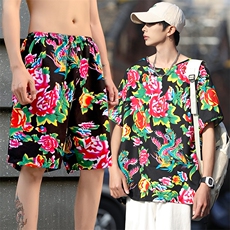 TZ203男女休闲东北大花短袖圆领T恤衫短裤可套装单选团队服风，男装休闲套装，星座115A(原星座507）