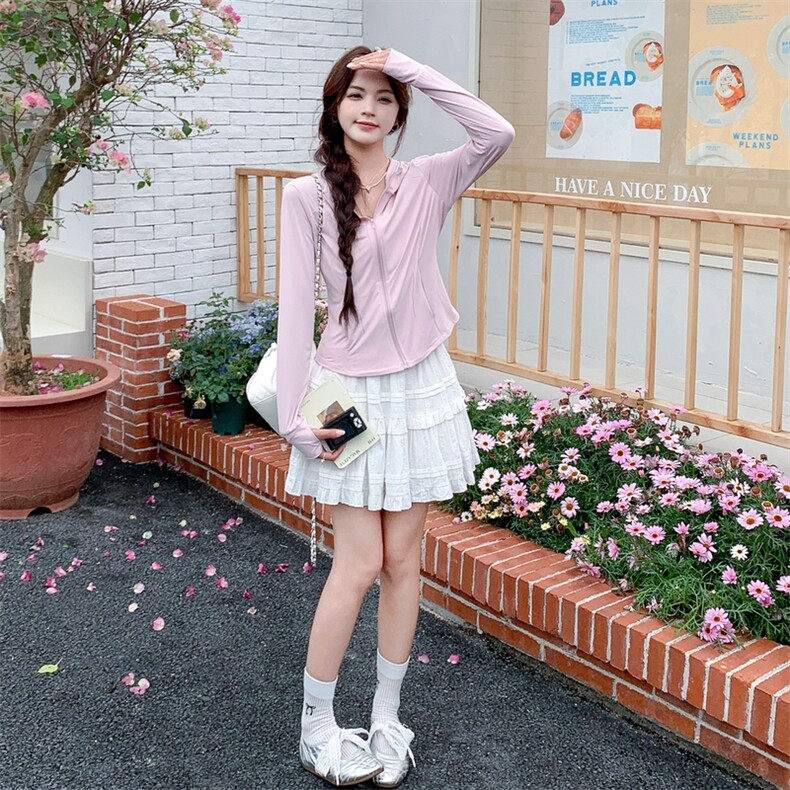 粉色短款连帽防晒服外套女2025年夏季新款显瘦轻薄透气小个子上衣,女装防晒衣,2C306