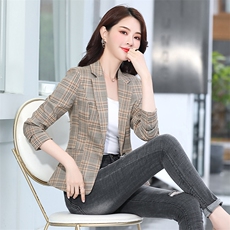 2021春秋季新款优雅潮流简约格子小西装，女装西装，阿菲诺依