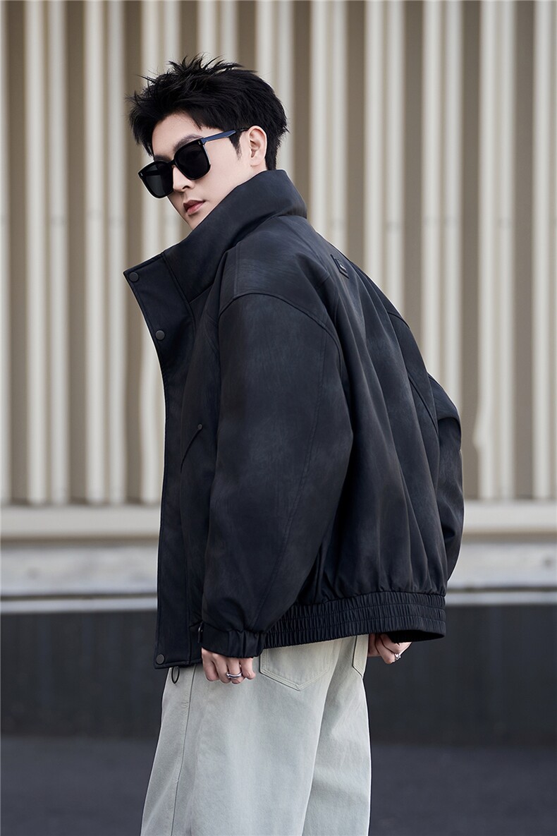 新标90绒皮衣羽绒服男冬季2025新款毛领皮夹克A313-2635-P285,男装夹克,电商A313