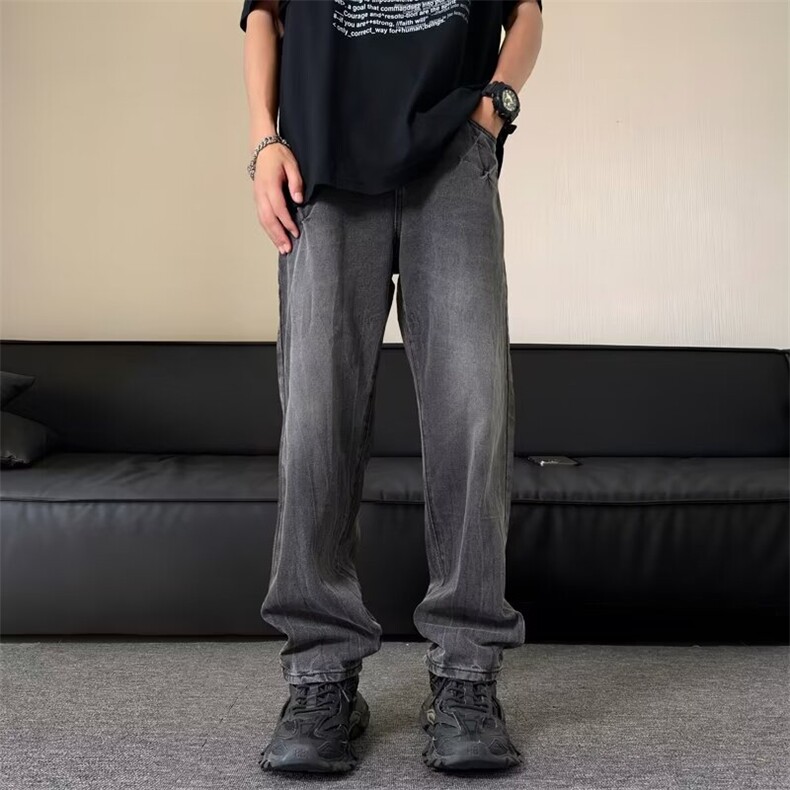 2024美式直筒长裤潮闪电纹牛仔裤NDK07P48,男装牛仔裤,星座1116-2