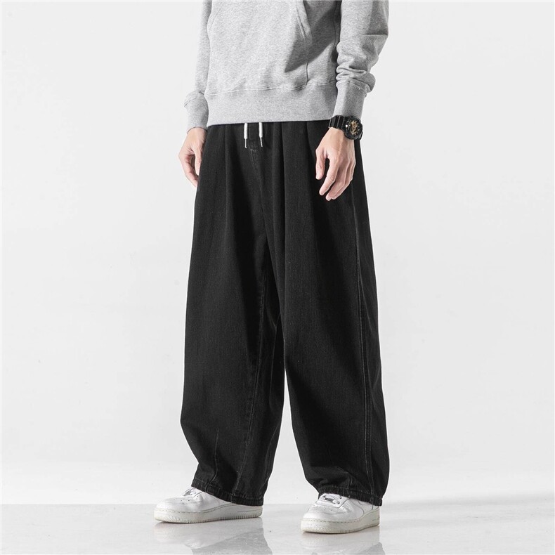 春装大码日系港风宽松休闲裤直筒工装裤阔腿牛仔裤美式H804/P65，男装休闲裤，钱塘713