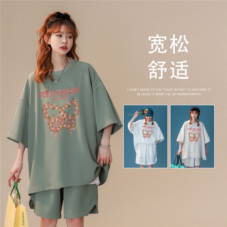 中性风 2023夏季新款蝴蝶印花冰丝休闲运动套装TZ912 P65---控88图片