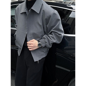 灰色短款外套男春秋款美式正肩oversize垫肩行政夹克W6657-P69图片