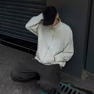 得物品质秋款男立领卫衣拉链开衫拼接宽松外套WY114 P70图片